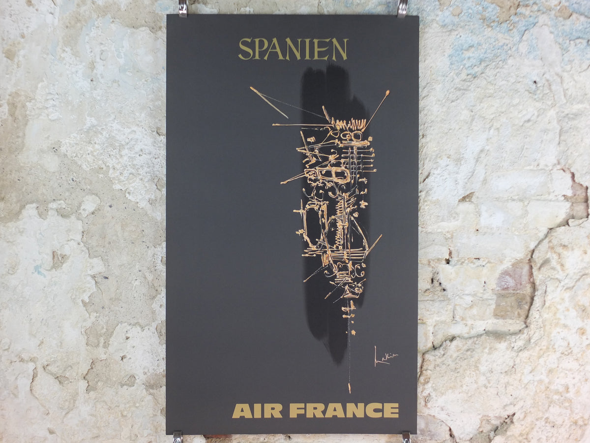 1967 Original Air France Spain Travel Poster – Georges Mathieu “Spanien” Black & Gold