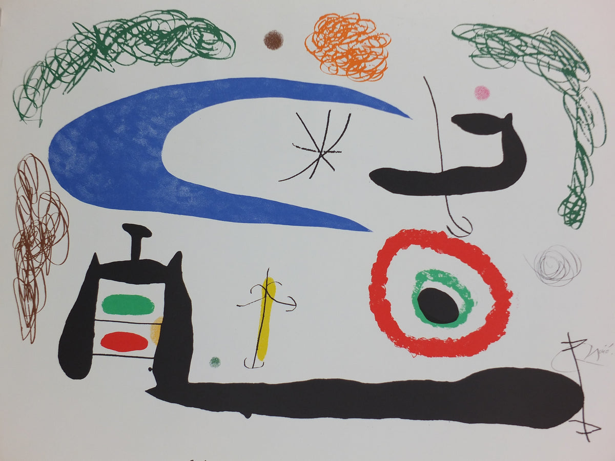 1970s Joan Miró Pace Columbus Poster – Sleeping Under the Moon – Blue Abstract Art