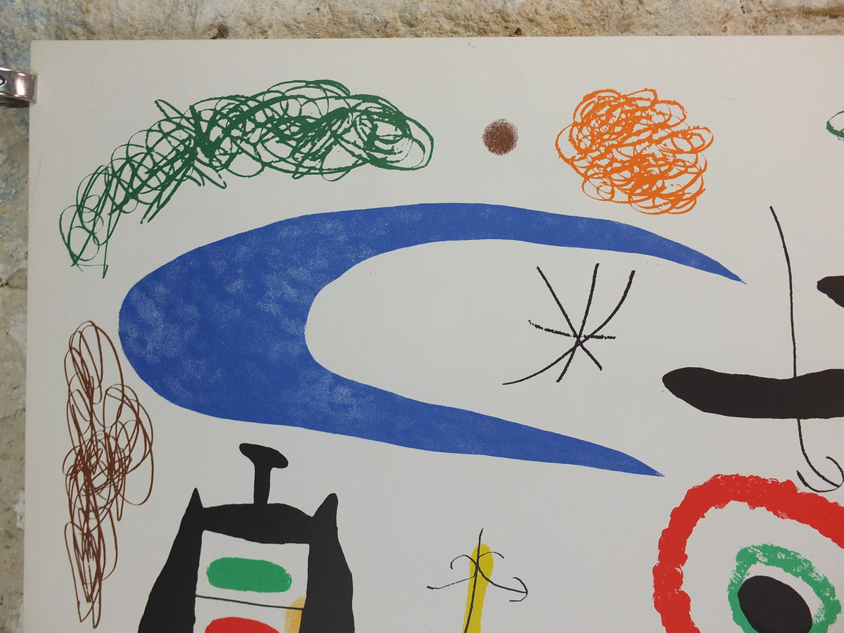 1970s Joan Miró Pace Columbus Poster – Sleeping Under the Moon – Blue Abstract Art