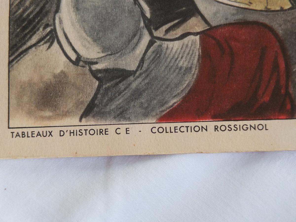 Vintage Rossignol double sided French school poster Joan of Arc educational history
