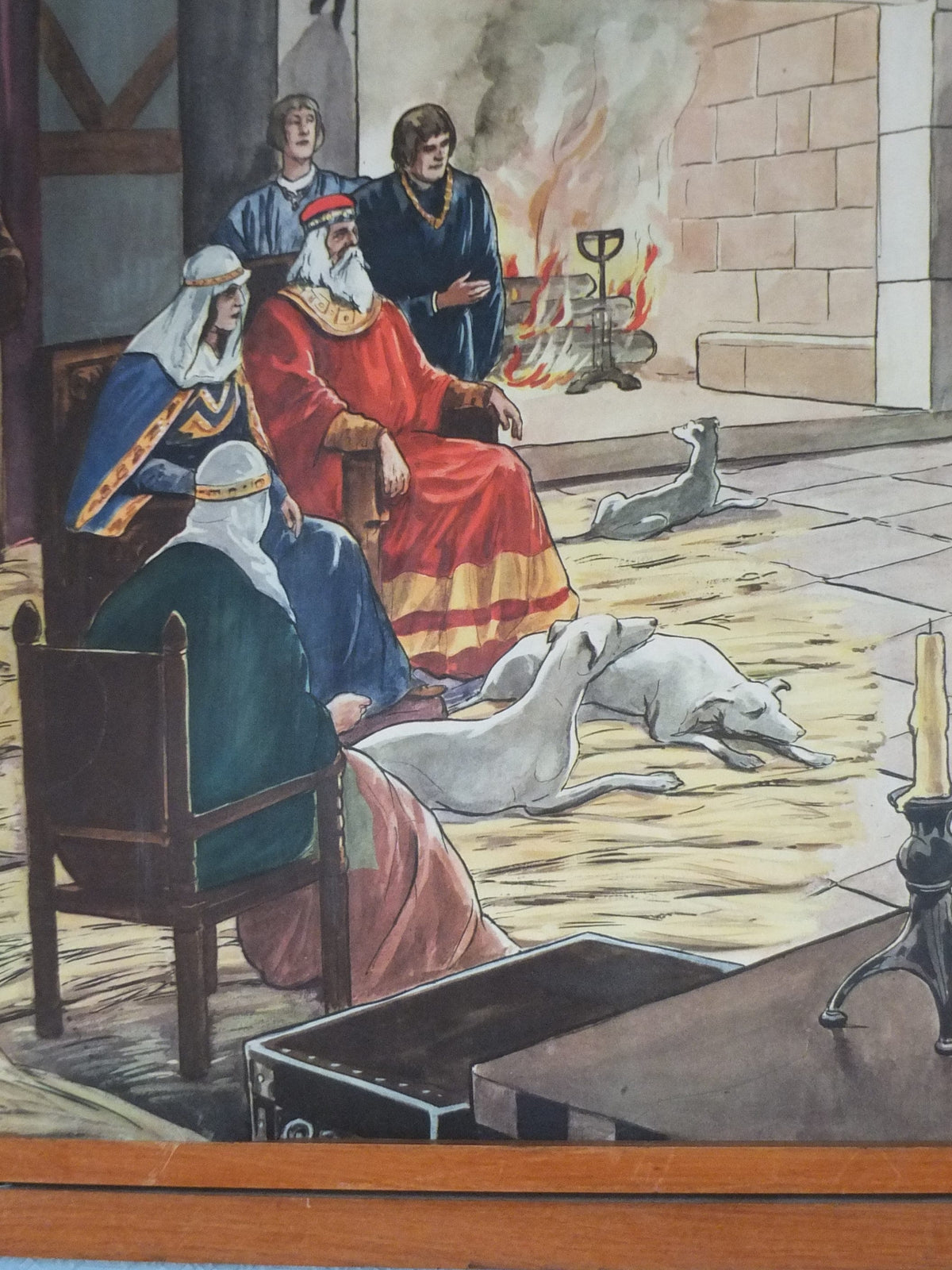 1960s French Crusades Poster, Vintage Rossignol double sided, castle interior red cross religious god christianity