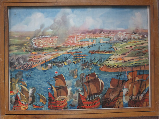 Vintage French school poster wall chart Rossignol siege la rochelle fronde british navy civil war misery 1627 1628 1648 1653 interior design