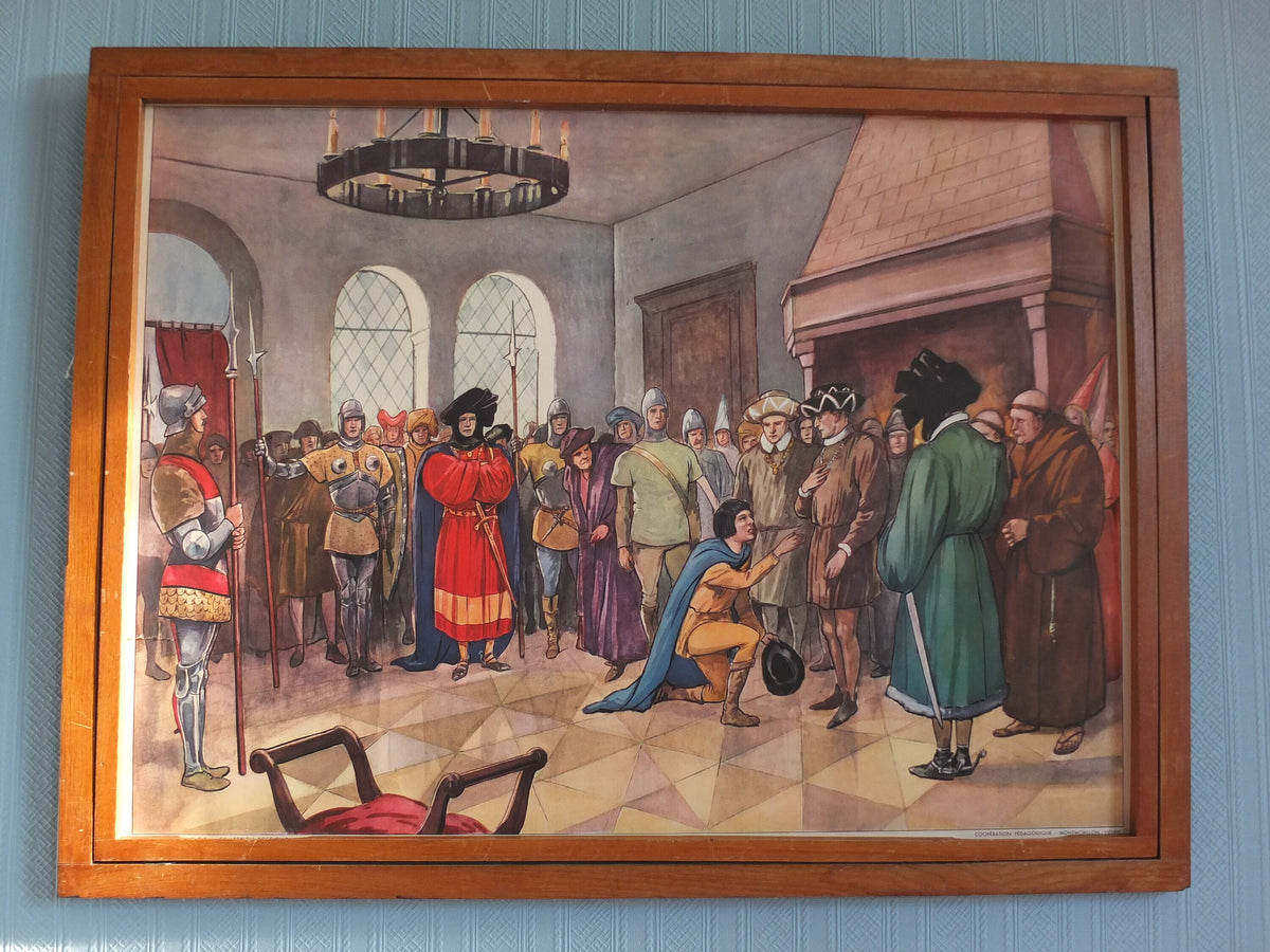 Vintage Rossignol double sided French school poster Joan of Arc educational history