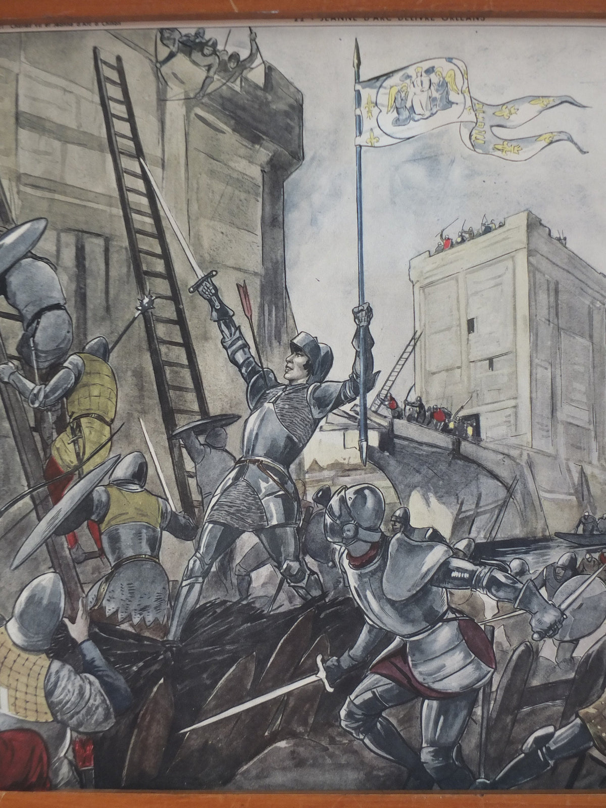Vintage Rossignol double sided French school poster Joan of Arc educational history