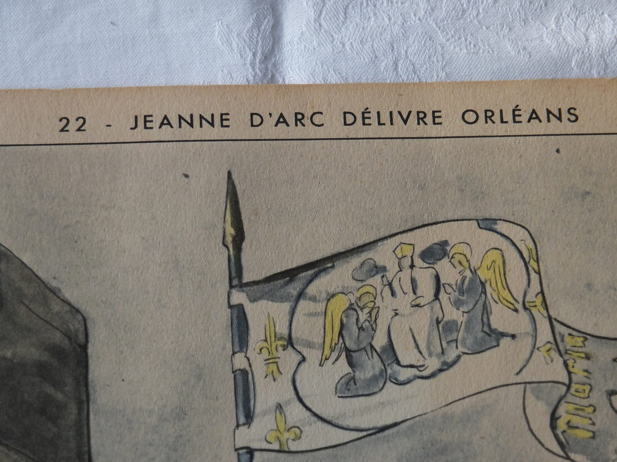Vintage Rossignol double sided French school poster Joan of Arc educational history