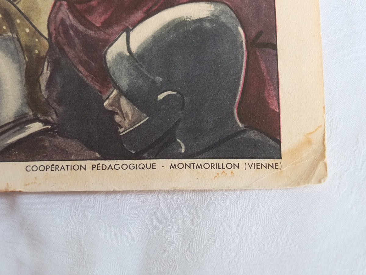 Vintage Rossignol double sided French school poster Joan of Arc educational history