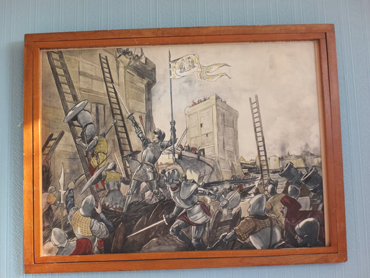 Vintage Rossignol double sided French school poster Joan of Arc educational history