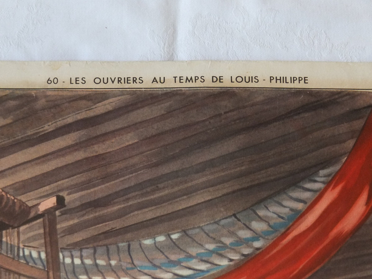 Vintage Rossignol double sided French school poster 1950s 1960s weaving cloth fashion materials wool cotton fabric dying colonialism Algeria