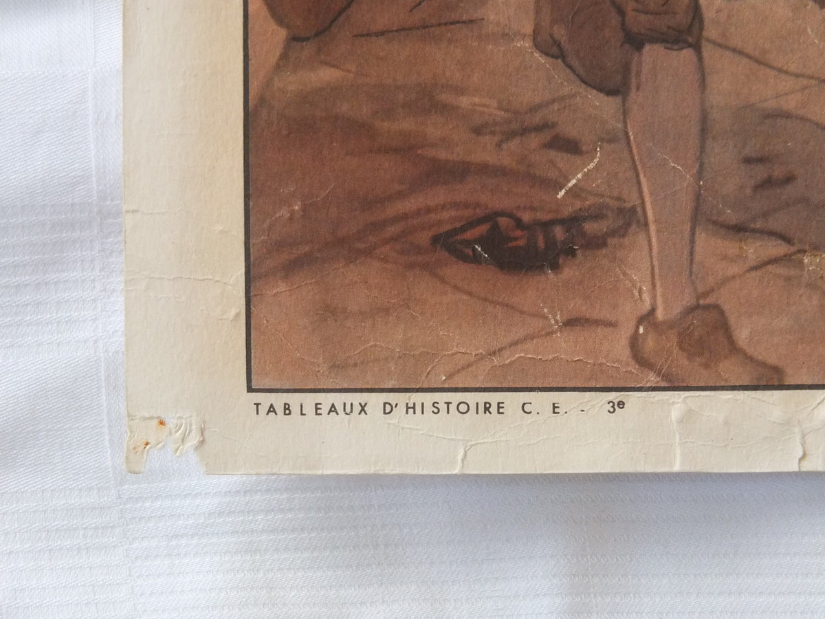 Vintage Rossignol double sided French school poster 1950s 1960s weaving cloth fashion materials wool cotton fabric dying colonialism Algeria