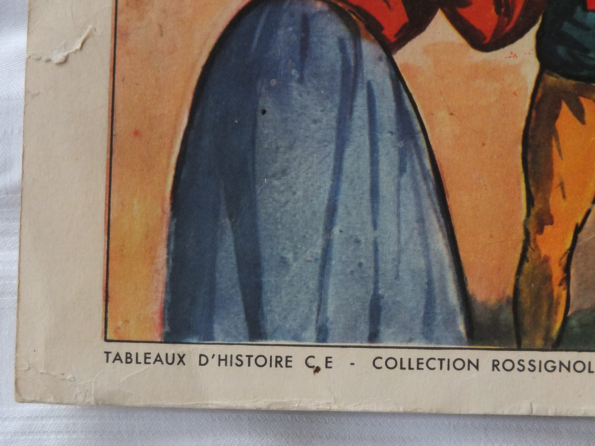 1960s French Crusades Poster, Vintage Rossignol double sided, castle interior red cross religious god christianity