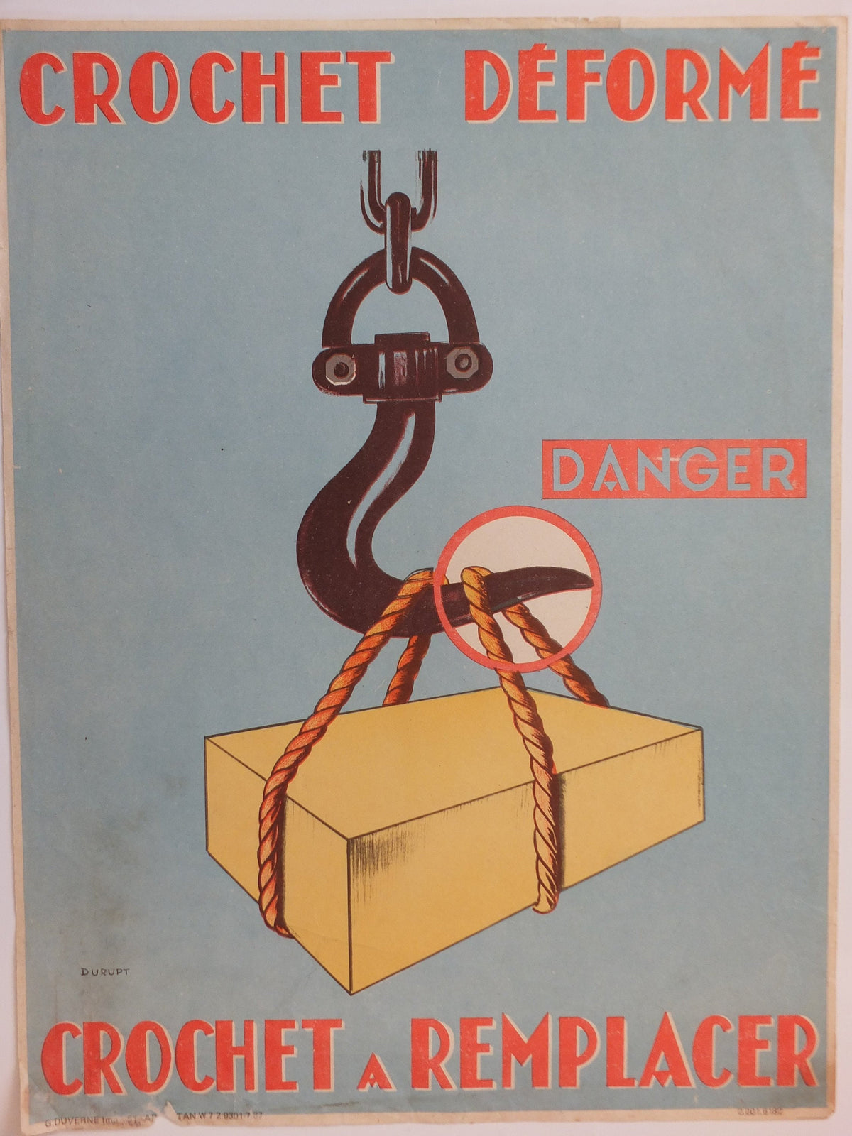 1950s Vintage French safety poster, by Durupt, health and safety, industrial, train rail dangers, retro wall art decor