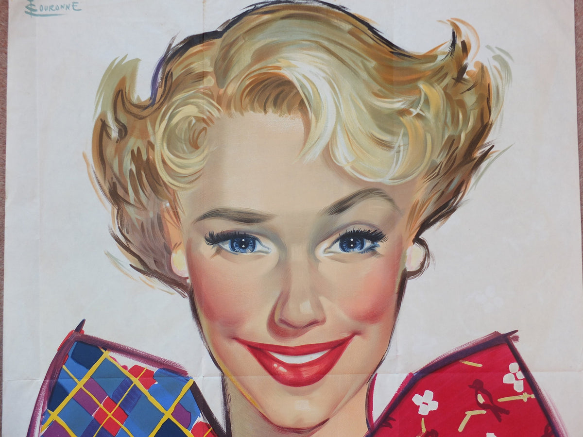 1954 Francoise by Pierre Couronne Poster, Vintage Tissu Garanti Boussac, advertising wall art decor, Kodachrome