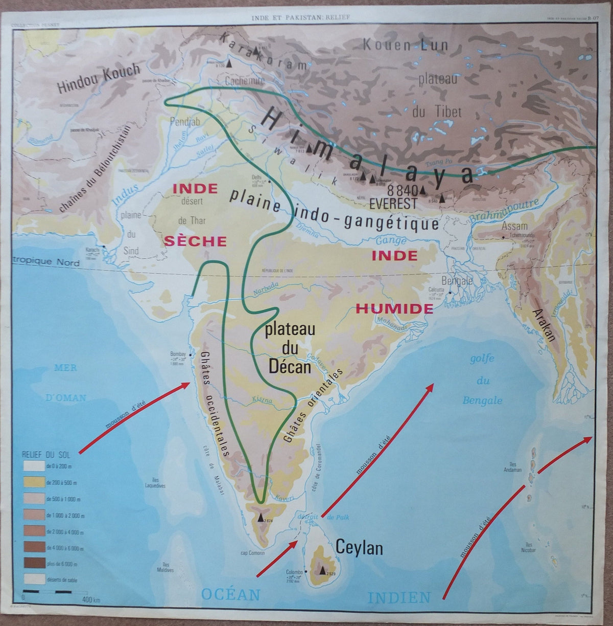 Vintage French map carte China India Pakistan economic relief collection Pernet Hanchette Oberthor double sided wall art retro