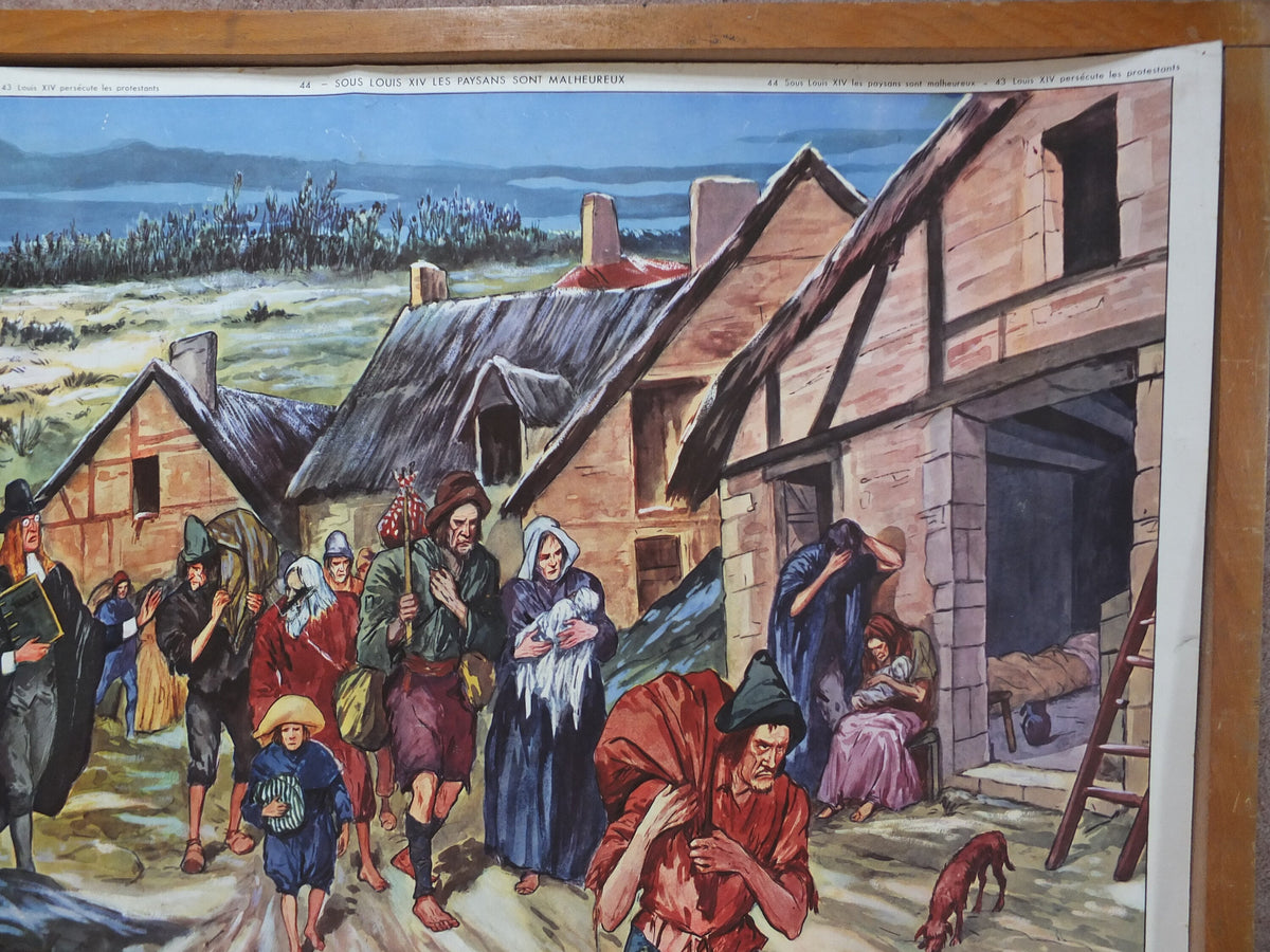 Vintage French school poster wall chart Rossignol Louis XIV the Fourteenth Protestant Persercution oppression peasants interior design