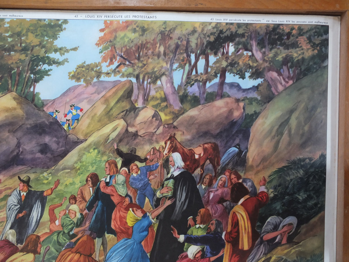 Vintage French school poster wall chart Rossignol Louis XIV the Fourteenth Protestant Persercution oppression peasants interior design