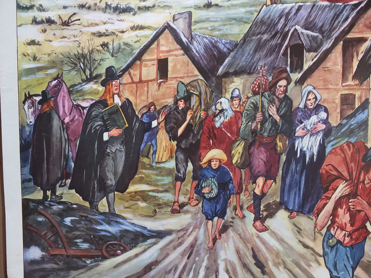 Vintage French school poster wall chart Rossignol Louis XIV the Fourteenth Protestant Persercution oppression peasants interior design