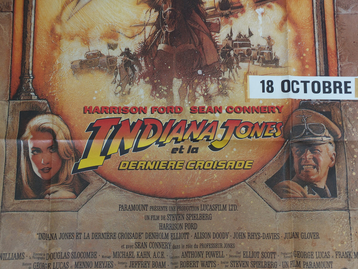 1989 Indiana Jones and the Last Crusade Poster, Original French "Grande" Poster, wall art decor, Harrison Ford, Sean Connery, George Lucas