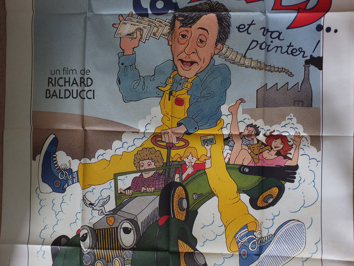 Original Vintage French Movie Poster Prends ta rolls et va pointer 1981 wall art affiche de film cartoon 1980s car yellow dungerees
