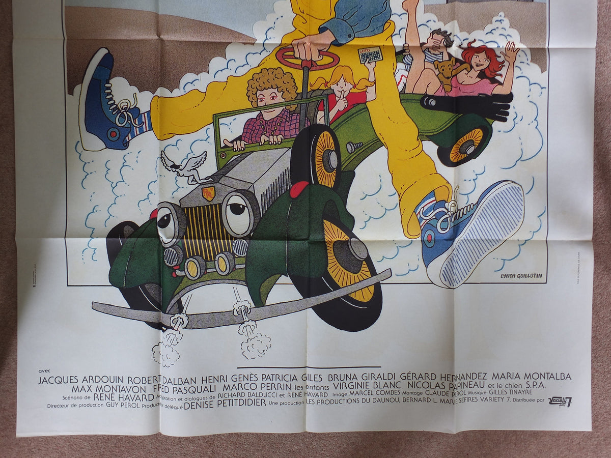 Original Vintage French Movie Poster Prends ta rolls et va pointer 1981 wall art affiche de film cartoon 1980s car yellow dungerees