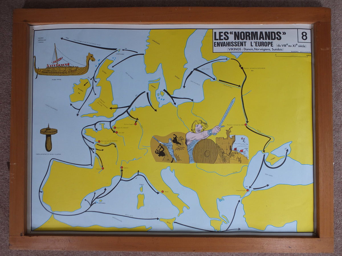Original Vintage Rossignol French school poster Normans Charlemagne Treaty of Verdun Western Europe 1960s wall art