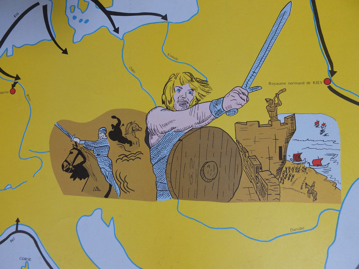 Original Vintage Rossignol French school poster Normans Charlemagne Treaty of Verdun Western Europe 1960s wall art
