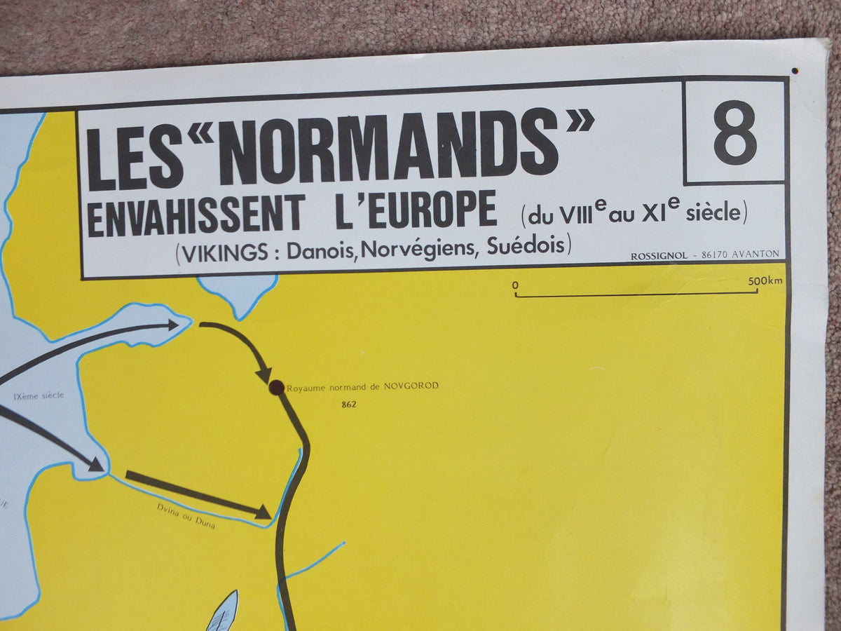 Original Vintage Rossignol French school poster Normans Charlemagne Treaty of Verdun Western Europe 1960s wall art