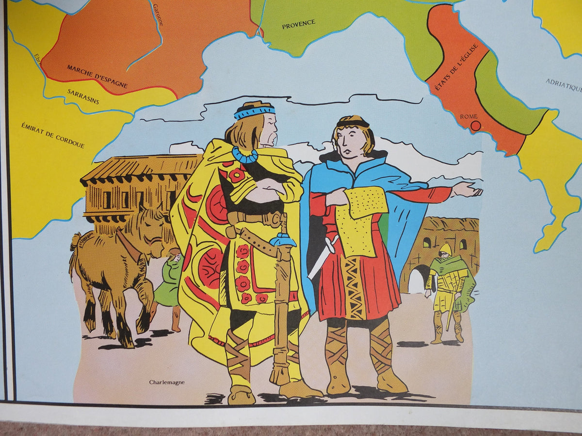 Original Vintage Rossignol French school poster Normans Charlemagne Treaty of Verdun Western Europe 1960s wall art