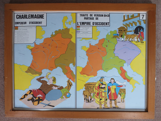 Original Vintage Rossignol French school poster Normans Charlemagne Treaty of Verdun Western Europe 1960s wall art