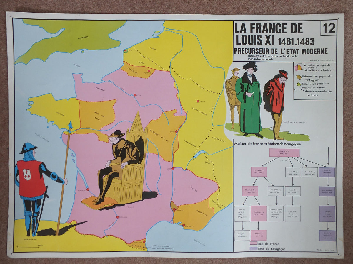 Original Vintage Rossignol French school poster One Hundred Years War Joan of Arc Louis 11 XI 1960s wall art