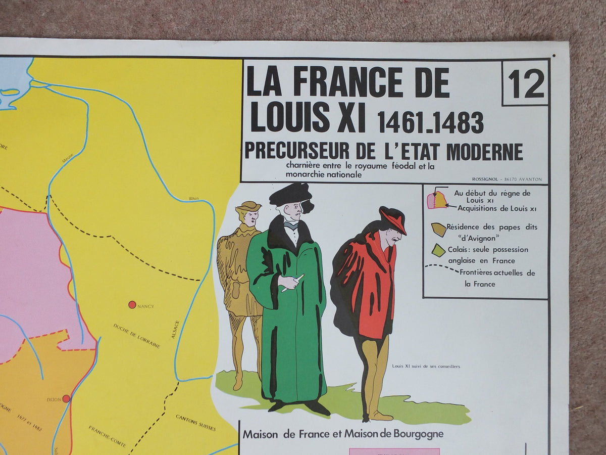Original Vintage Rossignol French school poster One Hundred Years War Joan of Arc Louis 11 XI 1960s wall art