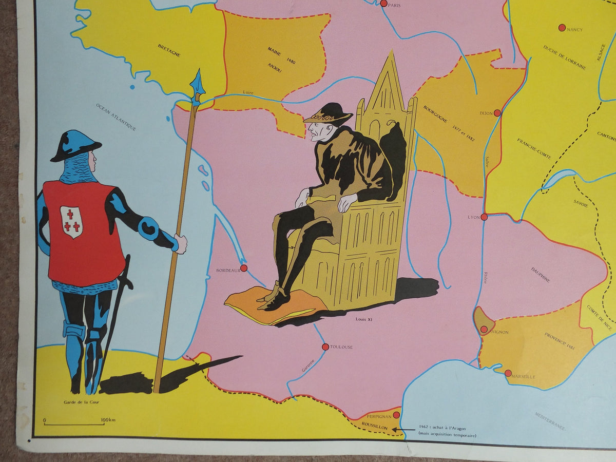 Original Vintage Rossignol French school poster One Hundred Years War Joan of Arc Louis 11 XI 1960s wall art