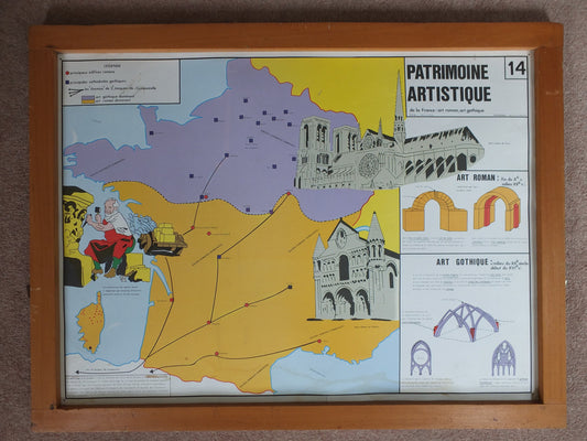 Original Vintage Rossignol French school poster gothic architecture lutece paris church cathedral masonry 1960s wall art