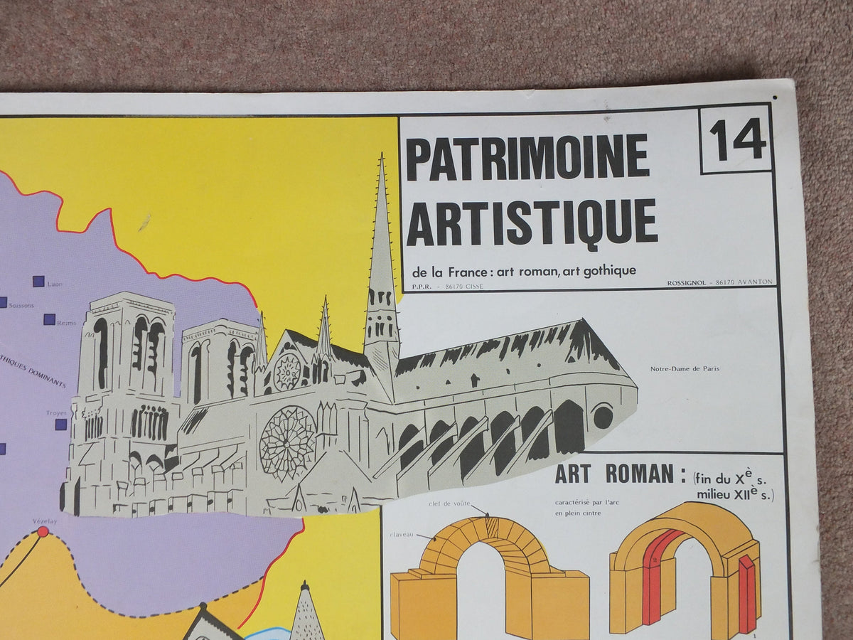 Original Vintage Rossignol French school poster gothic architecture lutece paris church cathedral masonry 1960s wall art