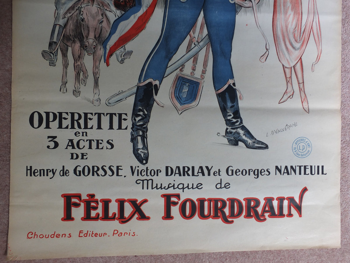 Original Vintage French poster La Hussarde theatre opera advertising art deco nouveau print L D Valdeane wall art retro 1920s 1925