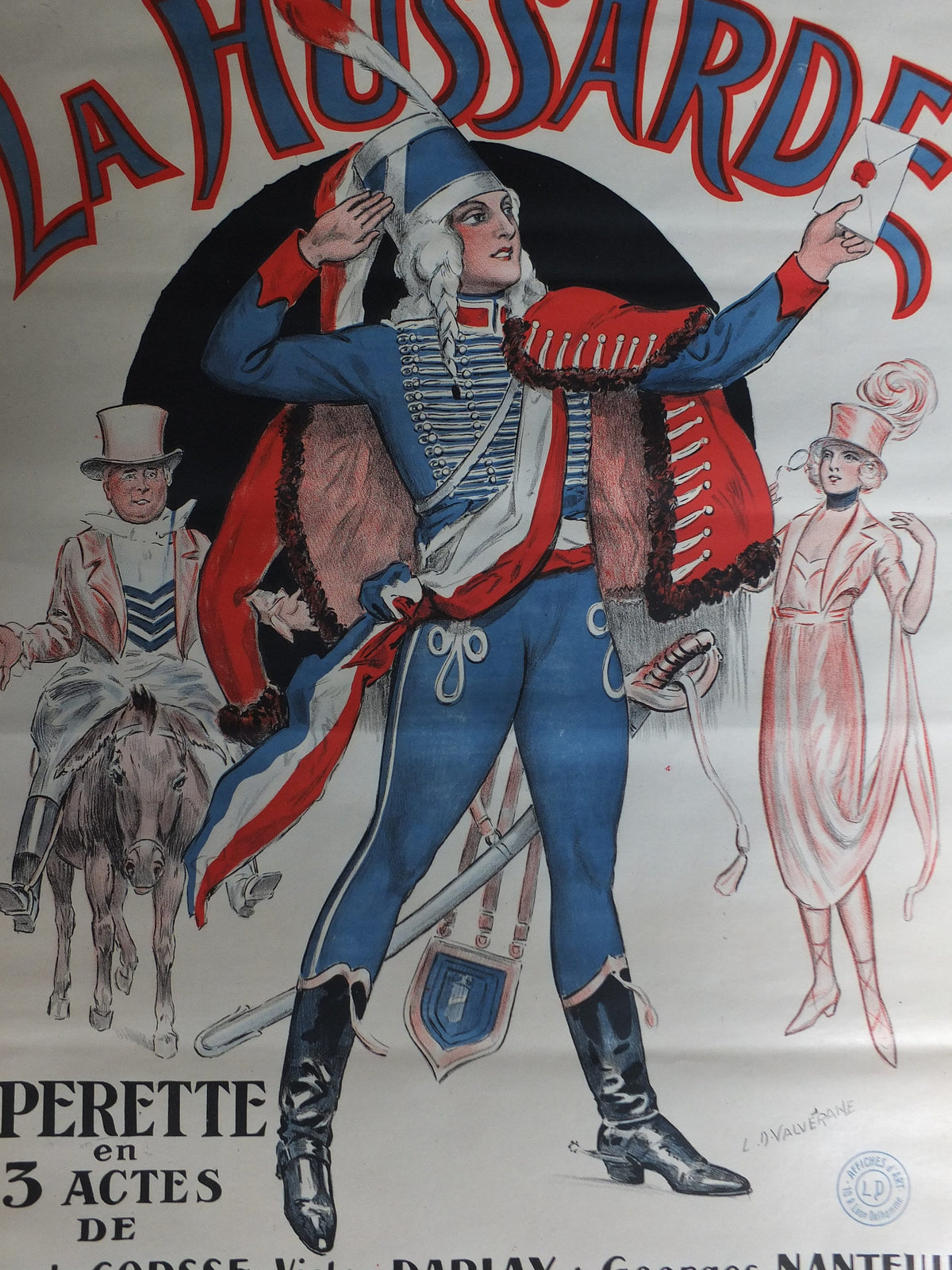 Original Vintage French poster La Hussarde theatre opera advertising art deco nouveau print L D Valdeane wall art retro 1920s 1925
