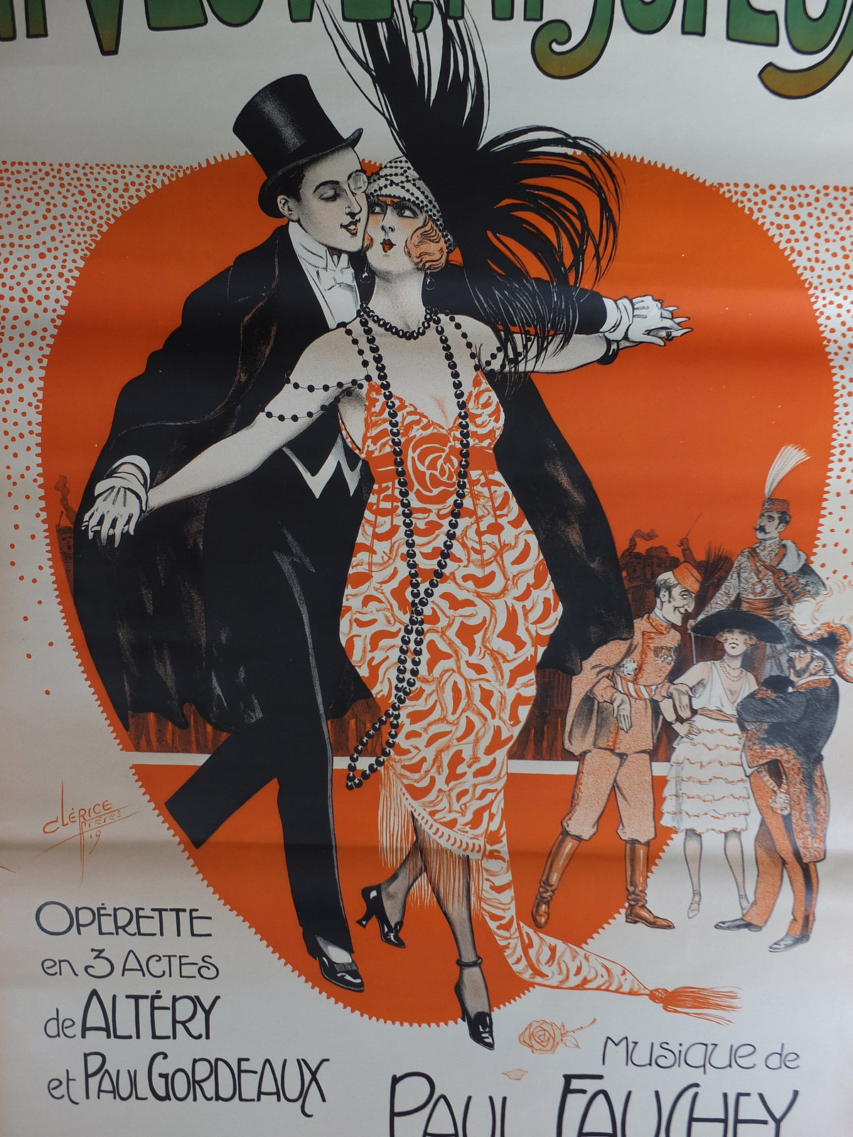 Original Vintage French poster Ni Veuve Ni Joyeuse theatre opera advertising art deco nouveau print Clerise wall art retro 1910s 1919
