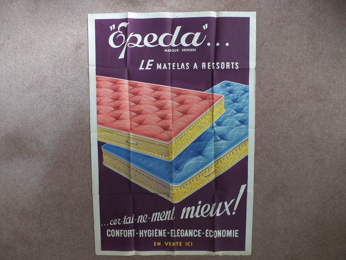 Original Vintage French poster Epeda mattress matelas le matelas a ressorts purple print wall art retro 1950s