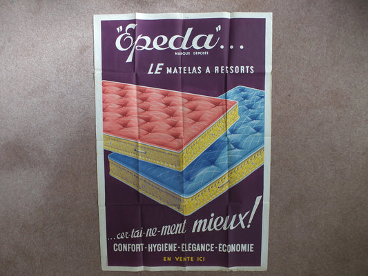 Original Vintage French poster Epeda mattress matelas le matelas a ressorts purple print wall art retro 1950s