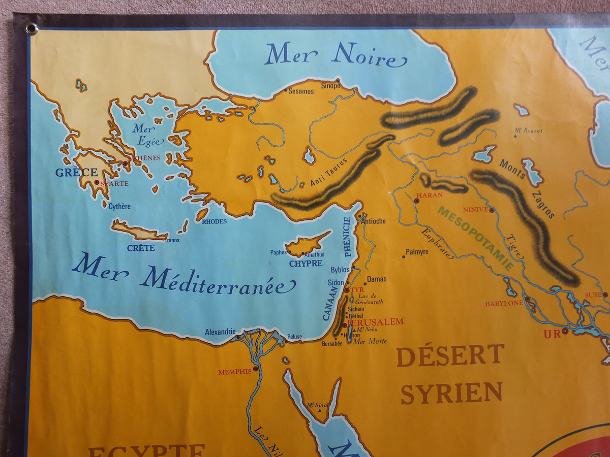 Original Vintage French school poster map Middle East fertile crescent Europe church pentecost Croissant Pentecôte L'église 1960s wall art