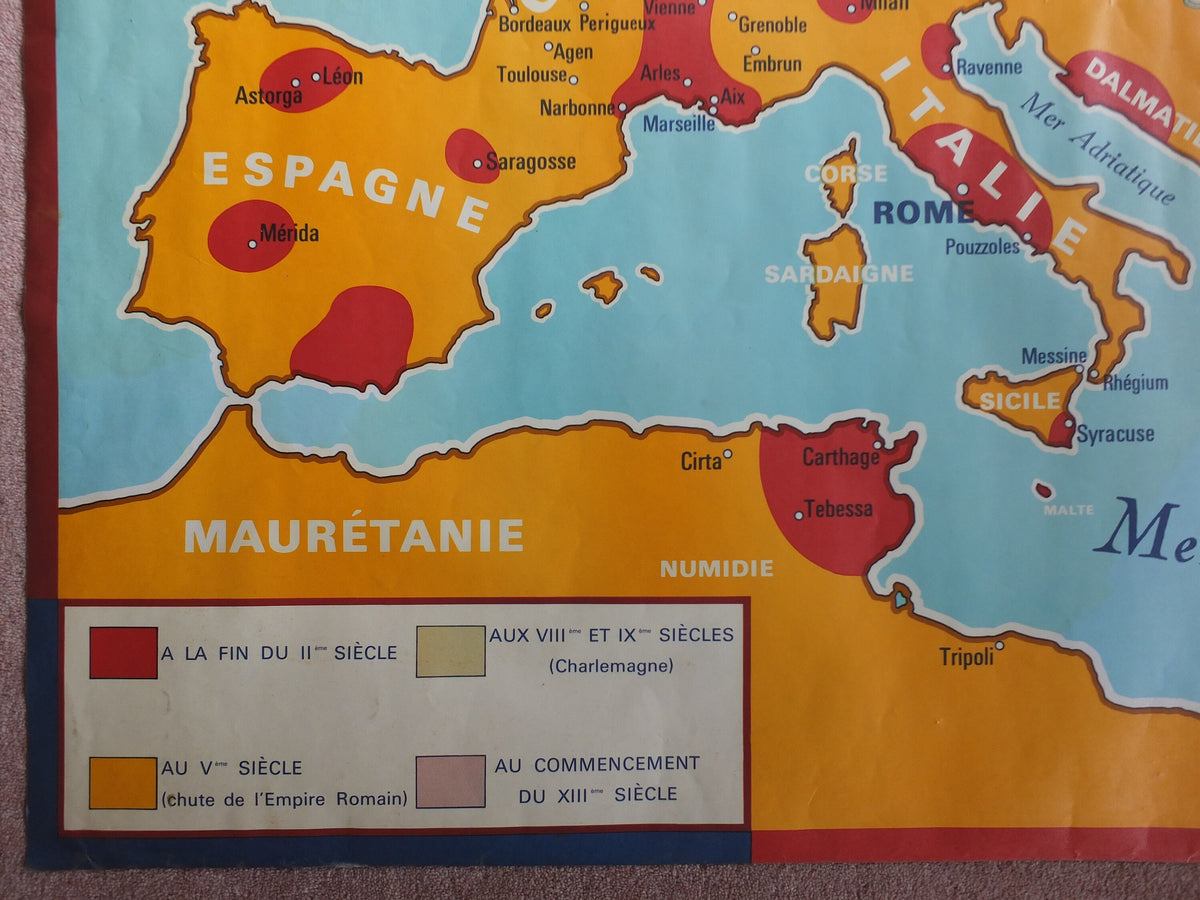 Original Vintage French school poster map Middle East fertile crescent Europe church pentecost Croissant Pentecôte L'église 1960s wall art