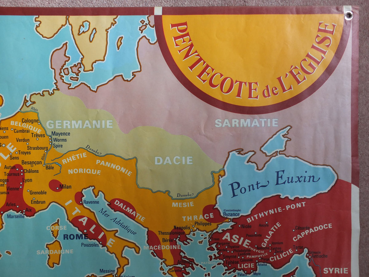 Original Vintage French school poster map Middle East fertile crescent Europe church pentecost Croissant Pentecôte L'église 1960s wall art