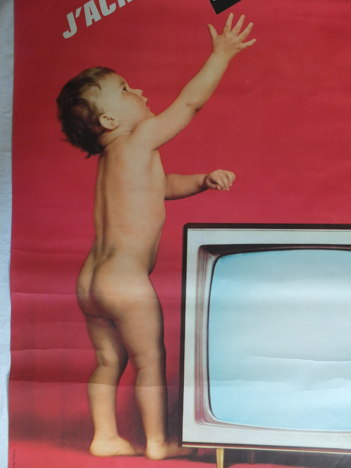 Vintage Baby Poster, French Ducretet Thomson, HOT pink, television j'achete l'avenir future advertising print wall art retro 1960s 1966
