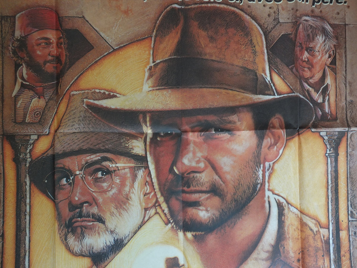 1989 Indiana Jones and the Last Crusade Poster, Original French "Grande" Poster, wall art decor, Harrison Ford, Sean Connery, George Lucas