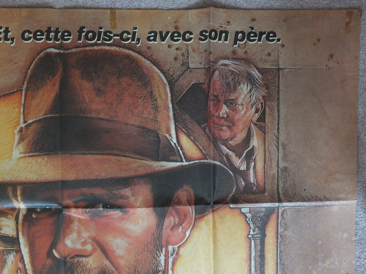 1989 Indiana Jones and the Last Crusade Poster, Original French "Grande" Poster, wall art decor, Harrison Ford, Sean Connery, George Lucas
