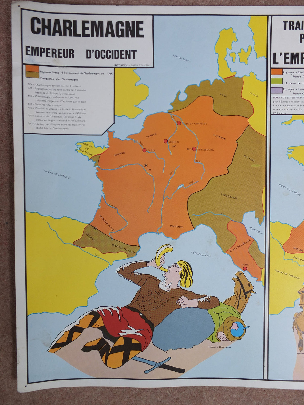 Original Vintage Rossignol French school poster Normans Charlemagne Treaty of Verdun Western Europe 1960s wall art