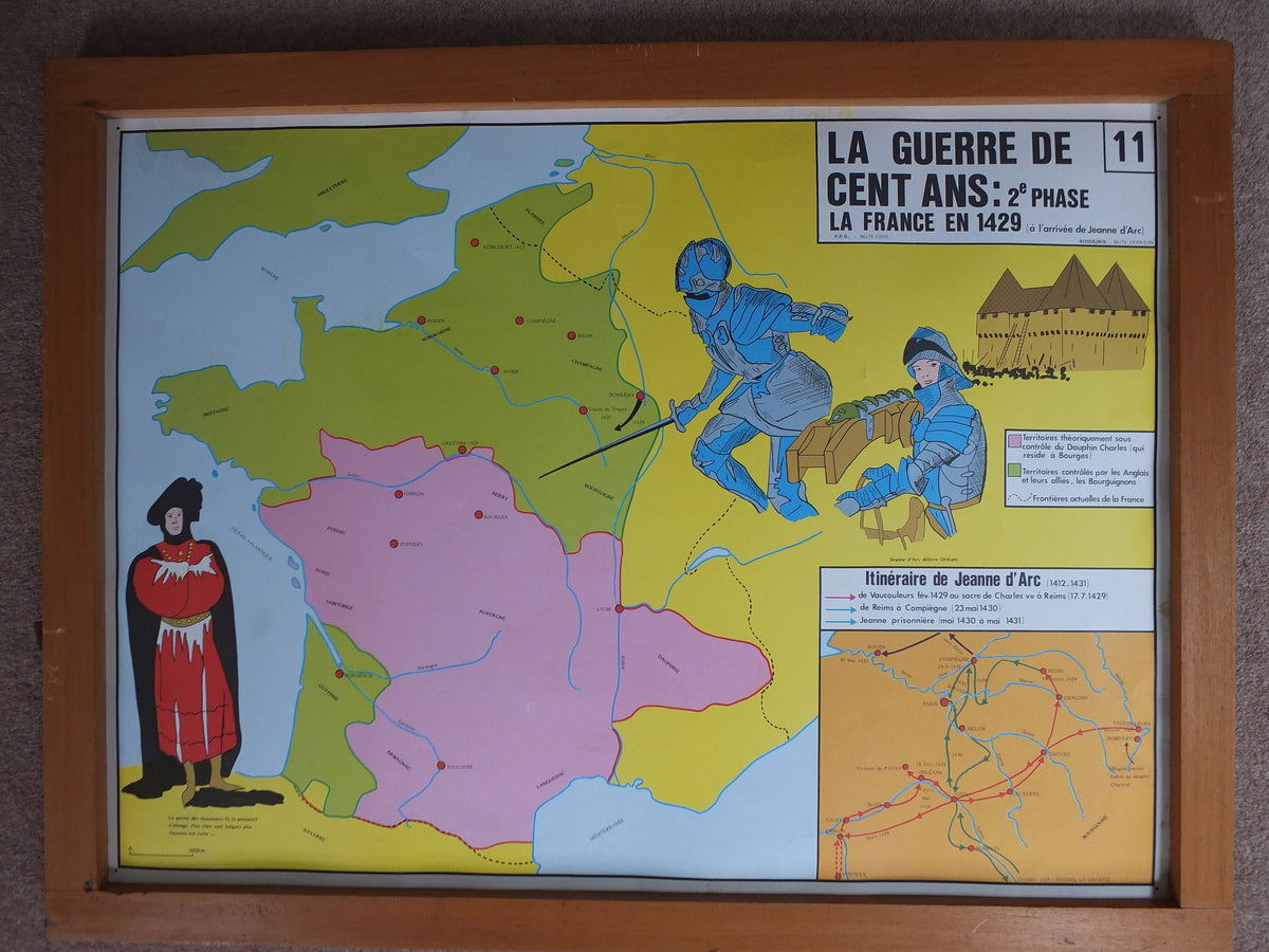 Original Vintage Rossignol French school poster One Hundred Years War Joan of Arc Louis 11 XI 1960s wall art
