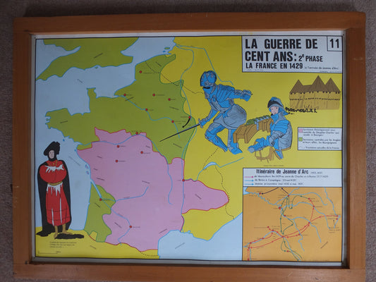 Original Vintage Rossignol French school poster One Hundred Years War Joan of Arc Louis 11 XI 1960s wall art