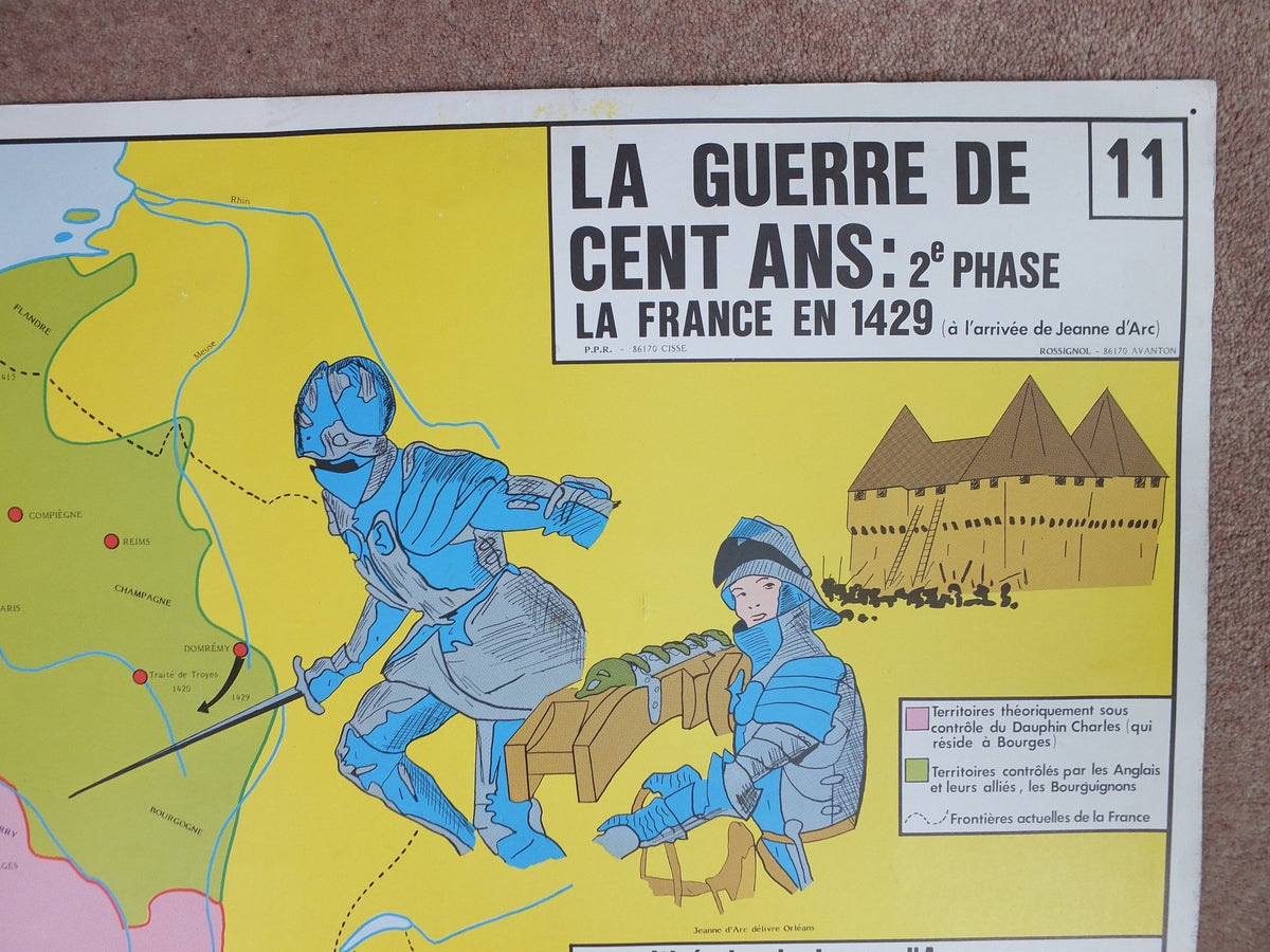 Original Vintage Rossignol French school poster One Hundred Years War Joan of Arc Louis 11 XI 1960s wall art