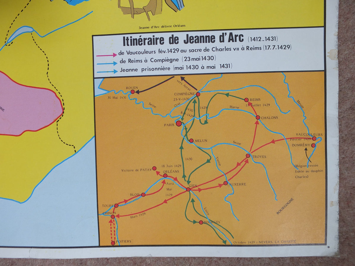 Original Vintage Rossignol French school poster One Hundred Years War Joan of Arc Louis 11 XI 1960s wall art