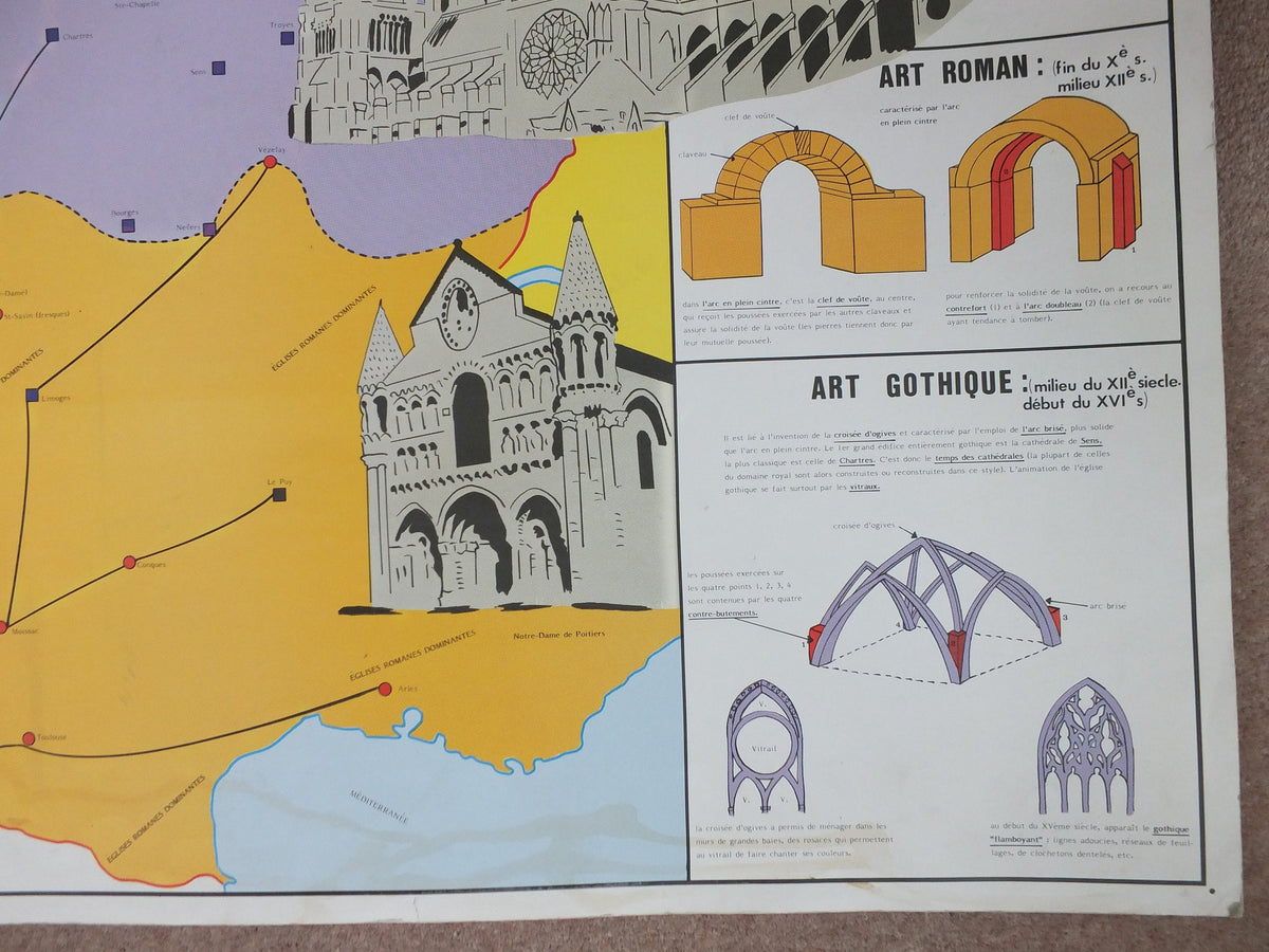 Original Vintage Rossignol French school poster gothic architecture lutece paris church cathedral masonry 1960s wall art